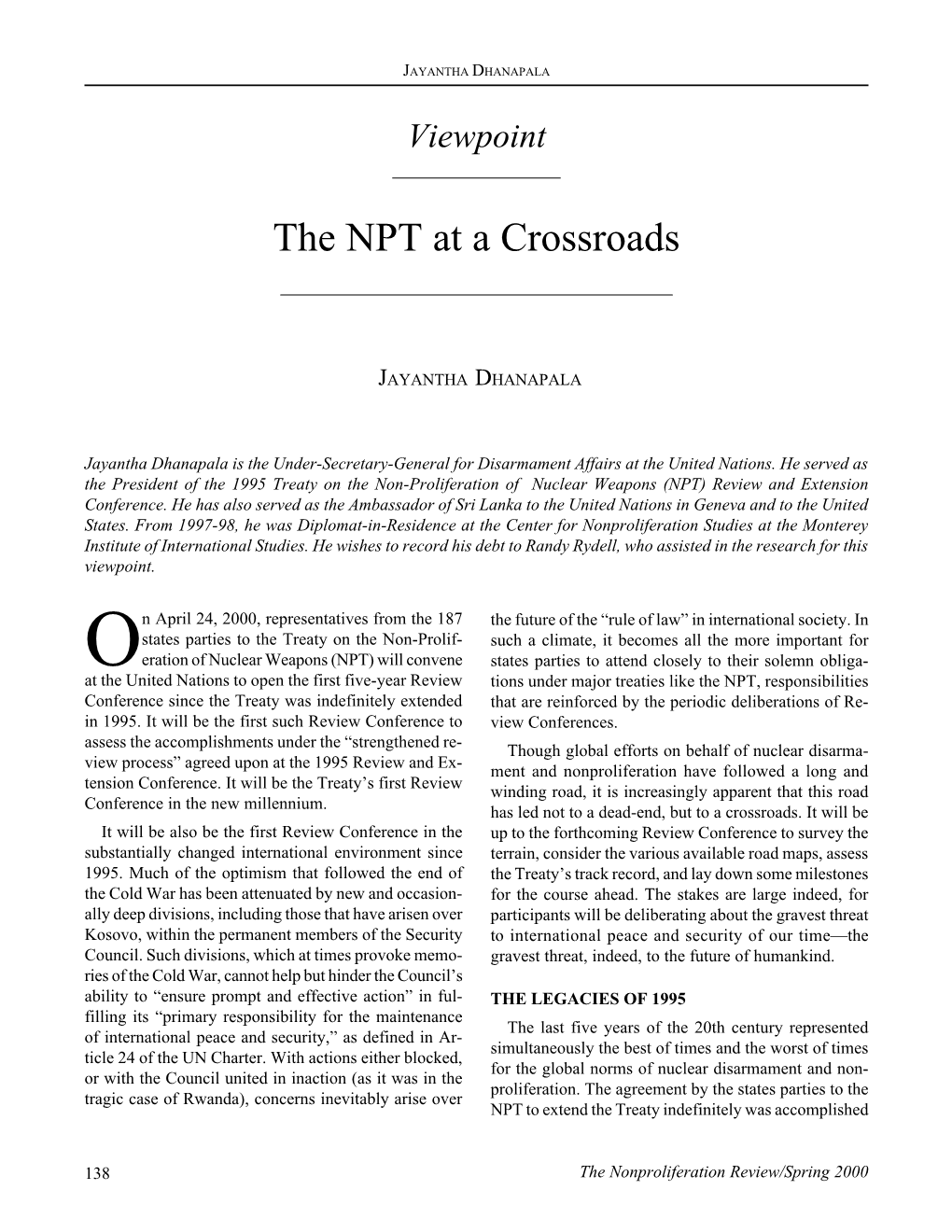 NPR 7.1: the NPT at a Crossroads