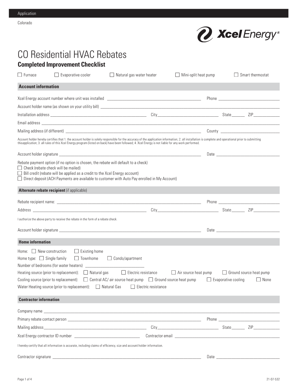 CO Residential HVAC Rebates Completed Improvement Checklist