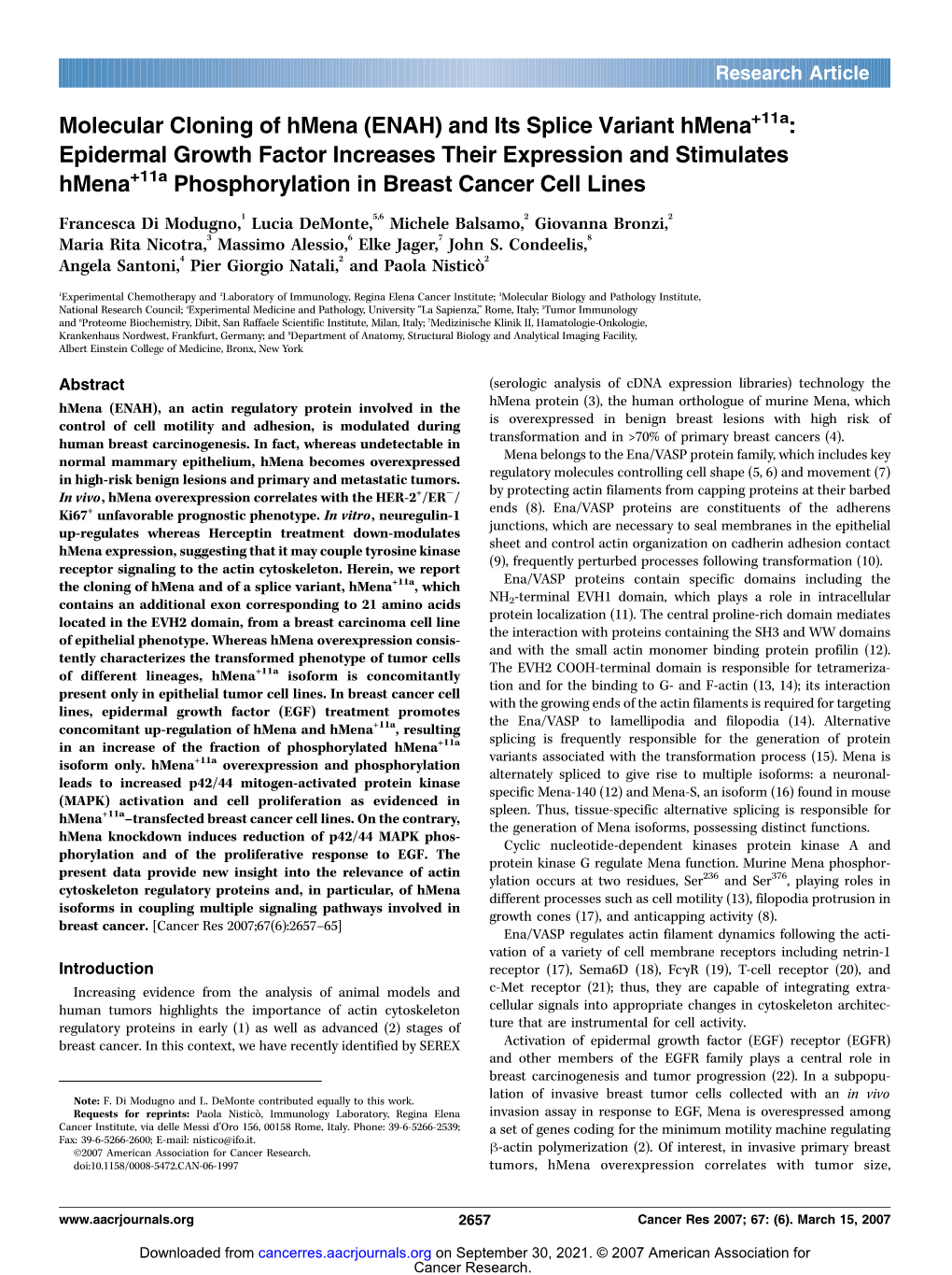 Molecular Cloning of Hmena (ENAH)