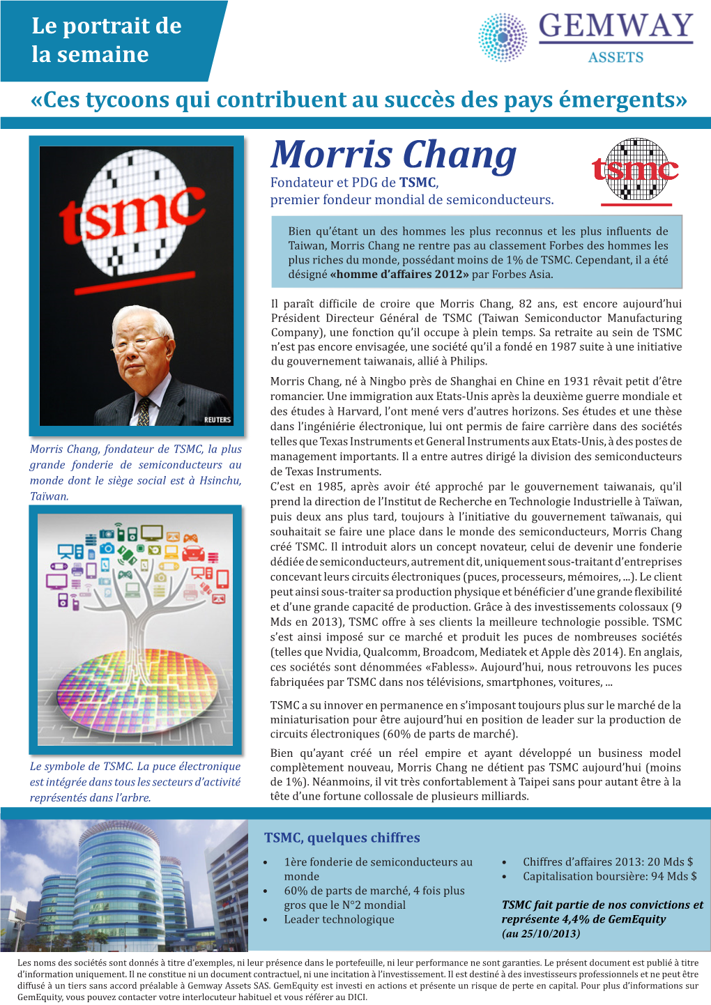 Morris Chang Fondateur Et PDG De TSMC, Premier Fondeur Mondial De Semiconducteurs