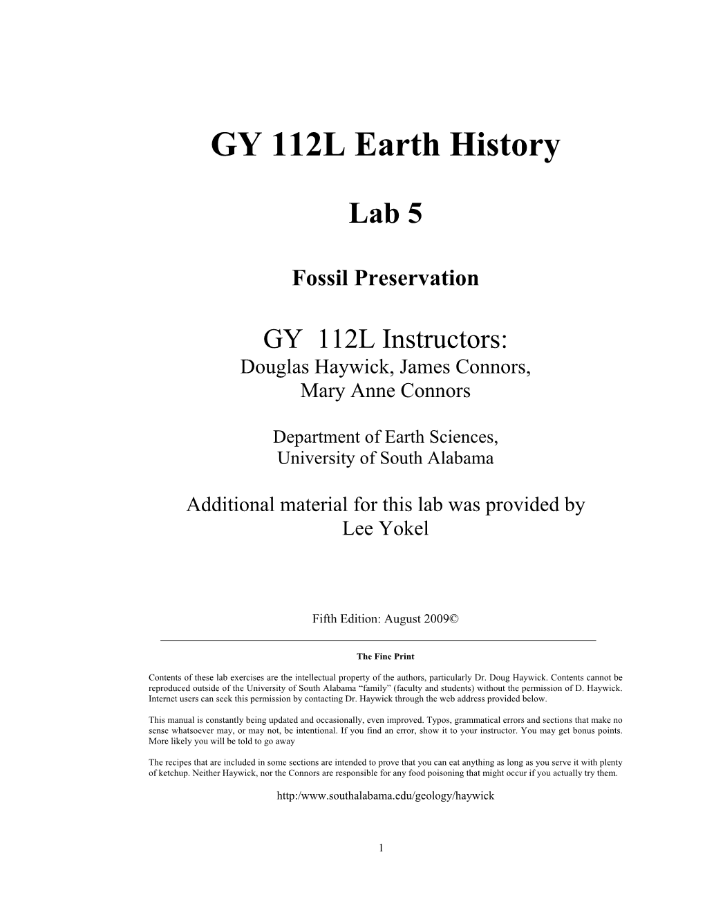 GY 112L Earth History