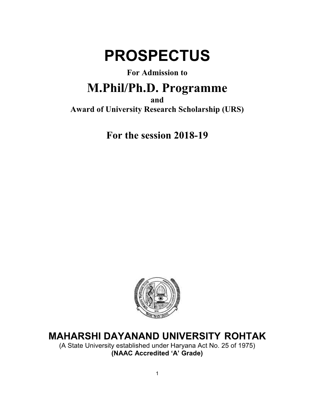 PROSPECTUS for Admission to M.Phil/Ph.D