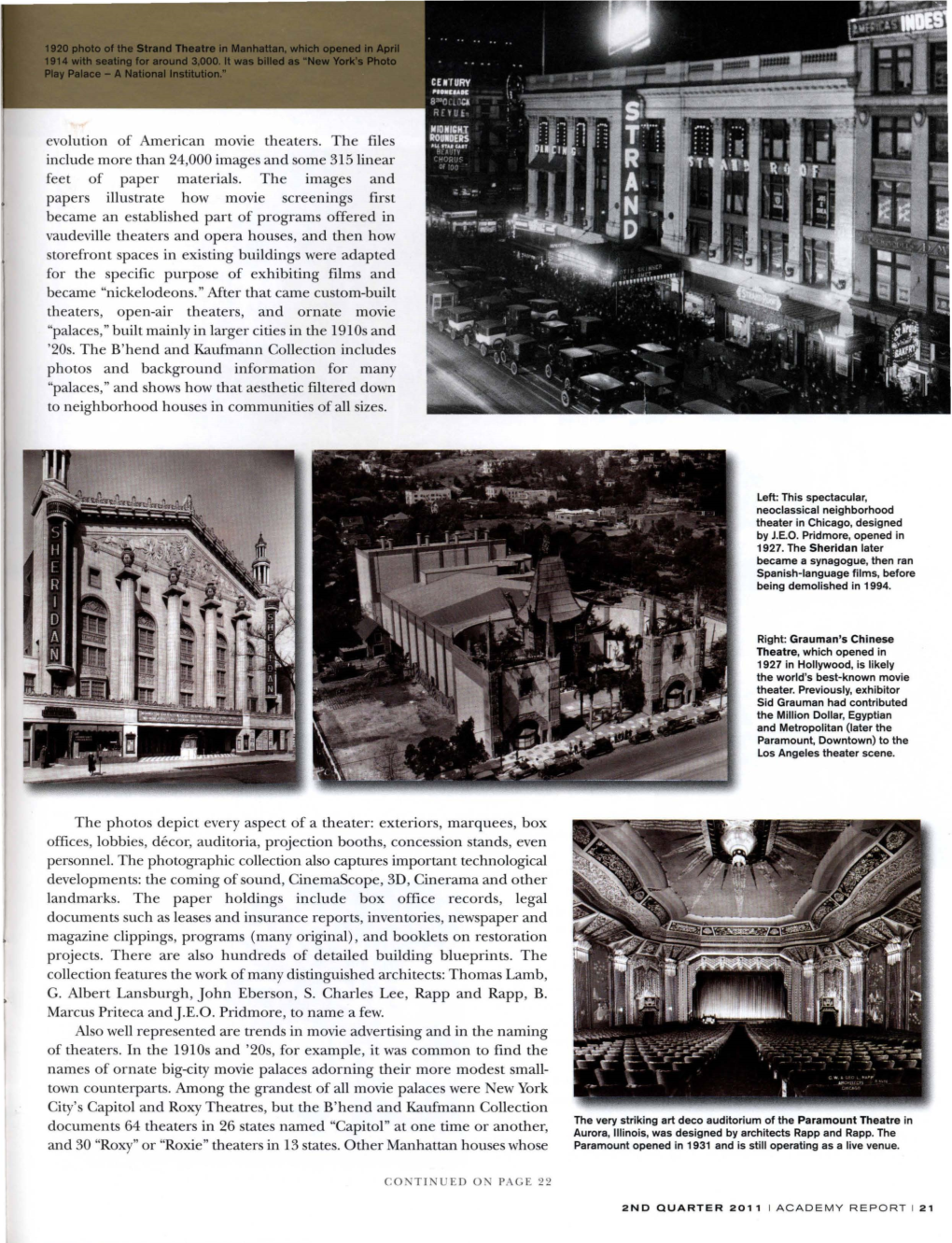 Evolution of American Movie Theaters. the Files Include More Than 24,000 Images and Some 315 Linear Feet of Paper Materials