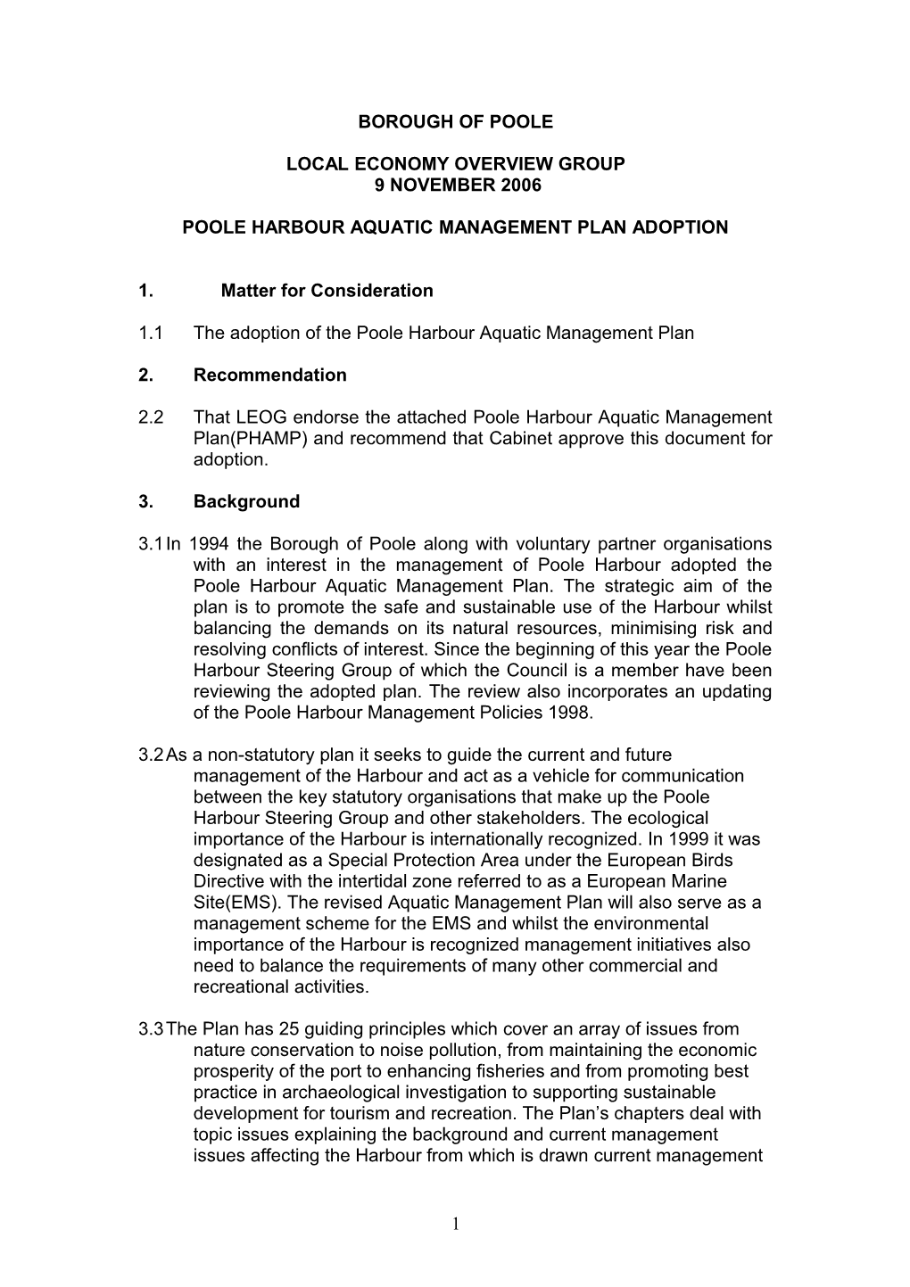 Poole Harbour Aquatic Management Plan Adoption