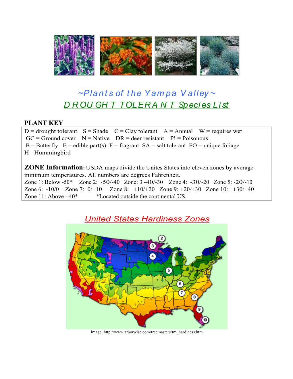 ~Plants of the Yampa Valley~ D ROU GH T TOLERA N T Species List