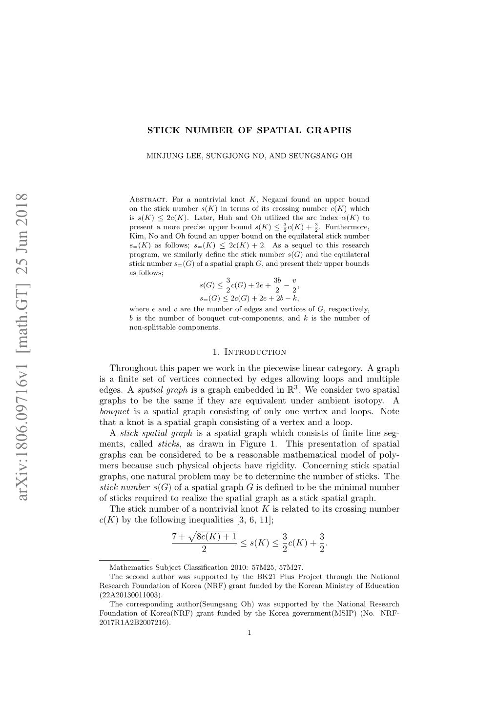 Stick Number of Spatial Graphs