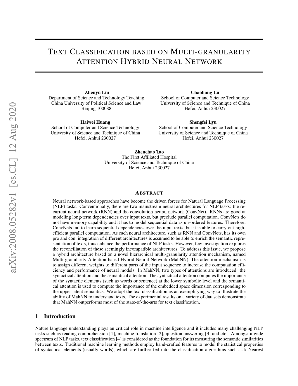 Text Classification Based on Multi-Granularity Attention Hybrid Neural Network