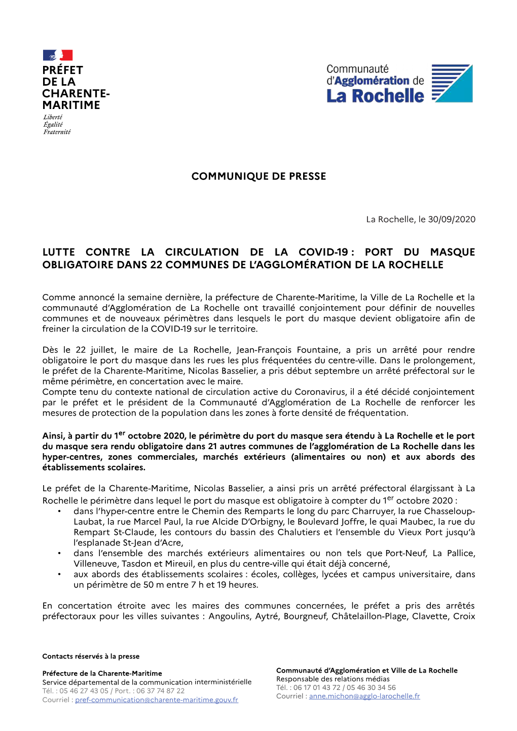 Port Du Masque Obligatoire Dans 22 Communes De L'agglomération De La