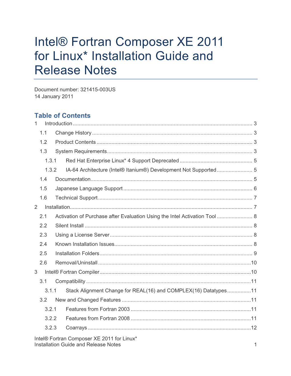 Intel® Fortran Composer XE 2011 for Linux* Installation Guide and Release Notes