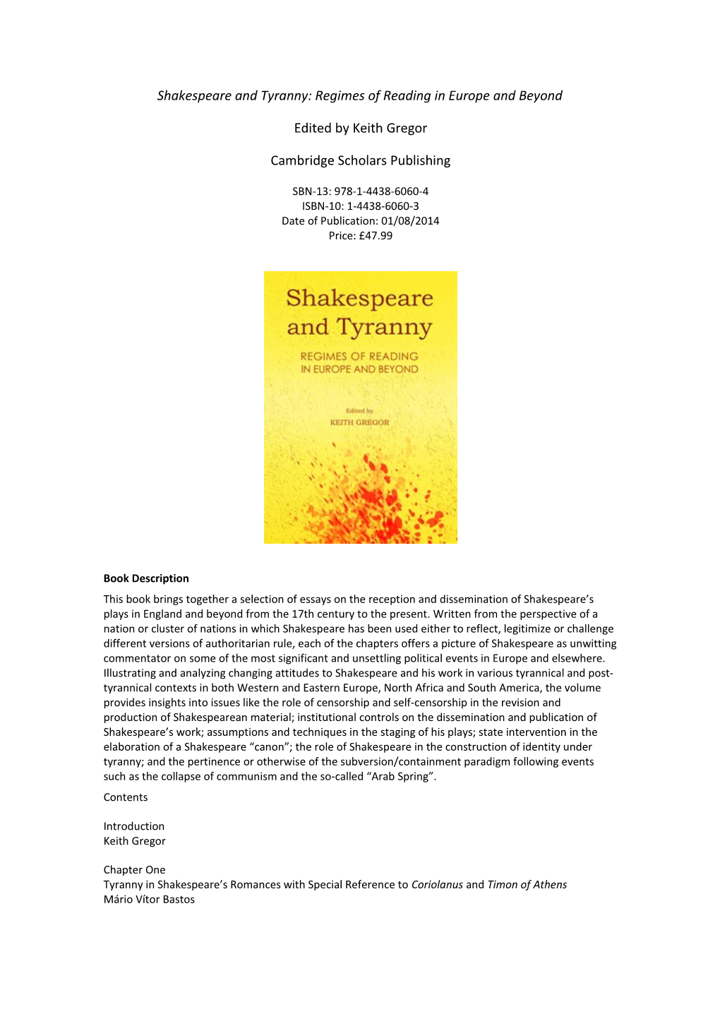 Shakespeare and Tyranny: Regimes of Reading in Europe and Beyond