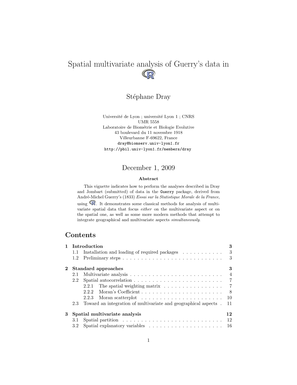 Spatial Multivariate Analysis of Guerry's Data in R