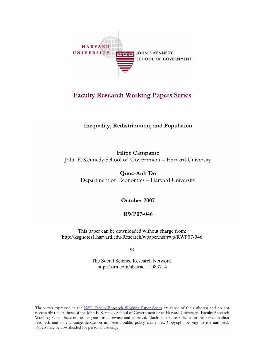 Faculty Research Working Papers Series