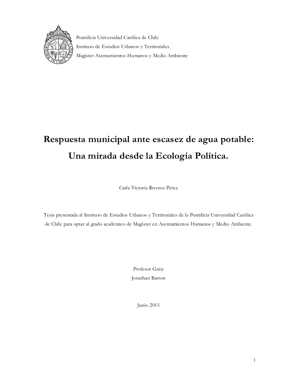 Respuesta Municipal Ante Escasez De Agua Potable: Una Mirada Desde La Ecología Política