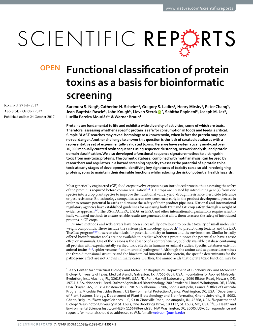 Functional Classification of Protein Toxins As a Basis for Bioinformatic