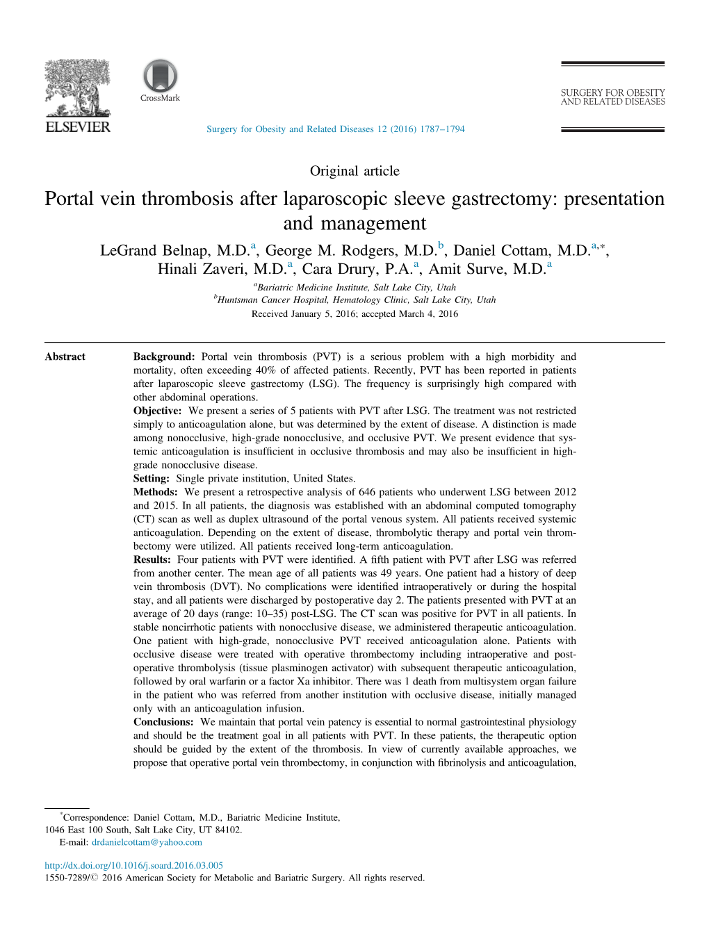 Portal Vein Thrombosis After Laparoscopic Sleeve Gastrectomy