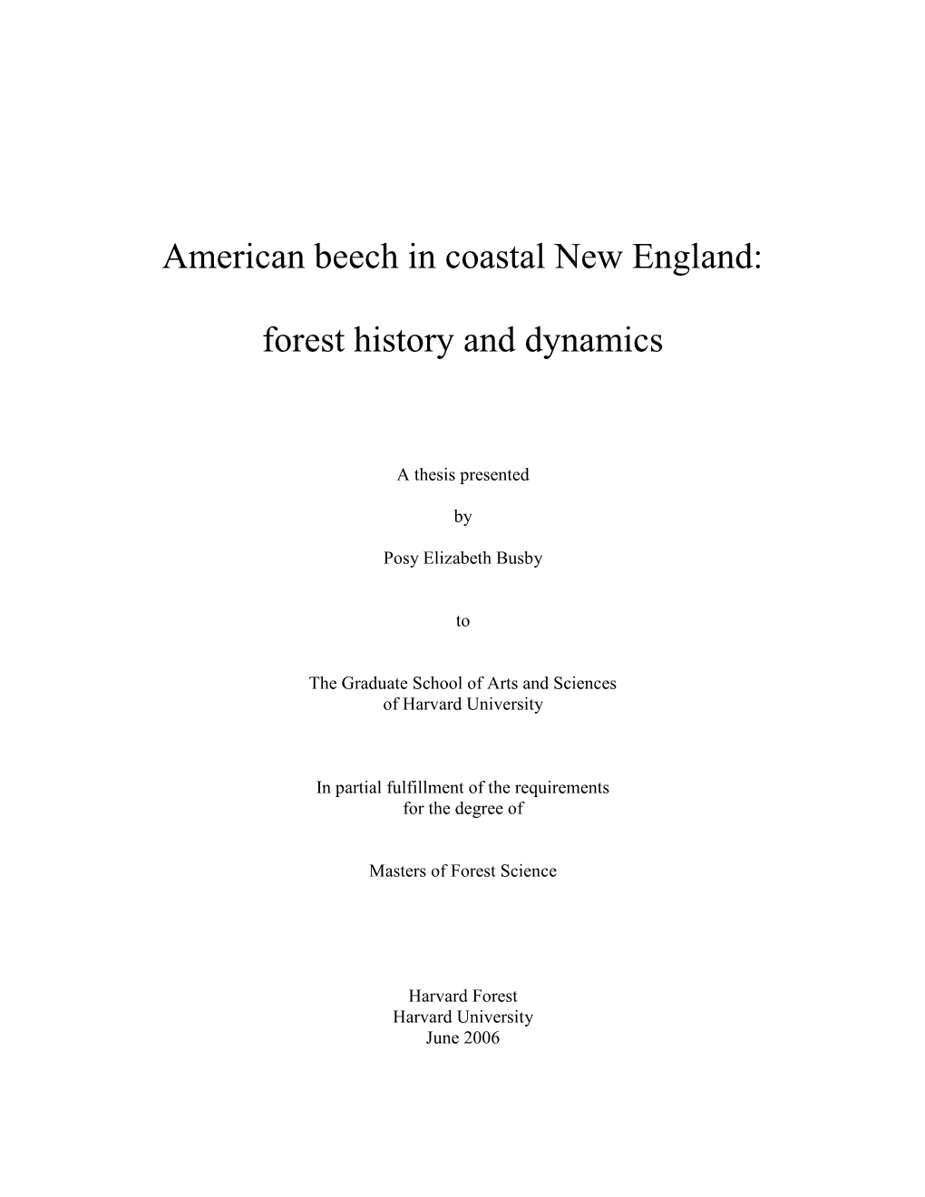 American Beech in Coastal New England: Forest History and Dynamics
