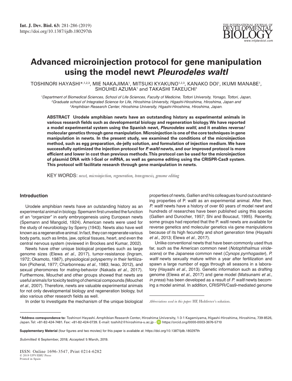 Advanced Microinjection Protocol for Gene Manipulation Using the Model