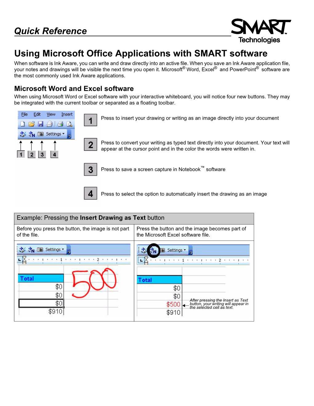 Quick Reference Using Microsoft Office Applications with SMART Software