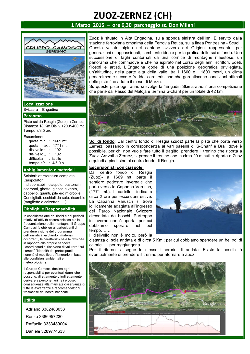 ZUOZ-ZERNEZ (CH) 1 Marzo 2015 – Ore 6,30 Parcheggio Sc