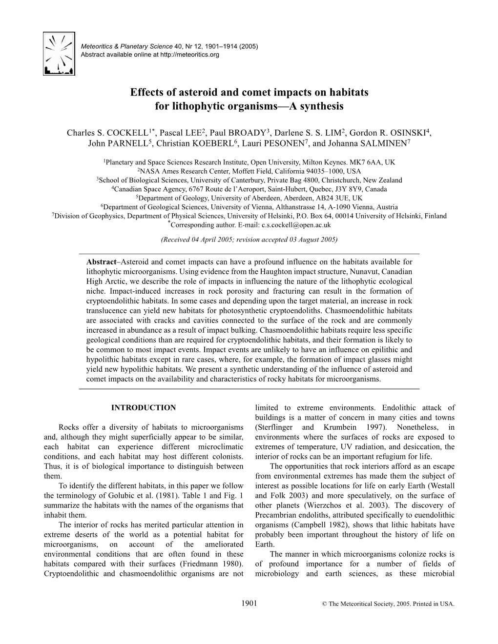 Effects of Asteroid and Comet Impacts on Habitats for Lithophytic Organisms—A Synthesis