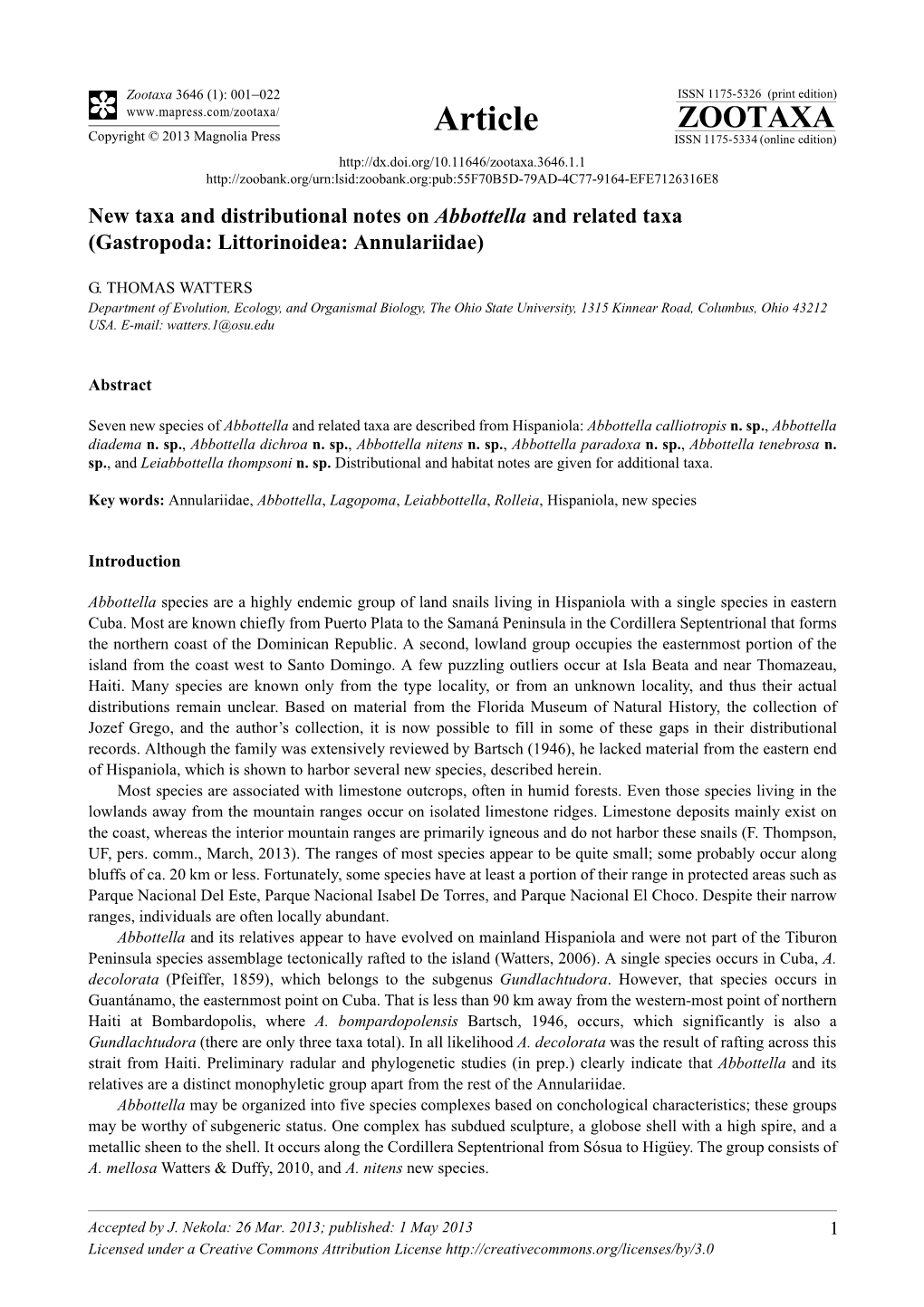 New Taxa and Distributional Notes on Abbottella and Related Taxa (Gastropoda: Littorinoidea: Annulariidae)