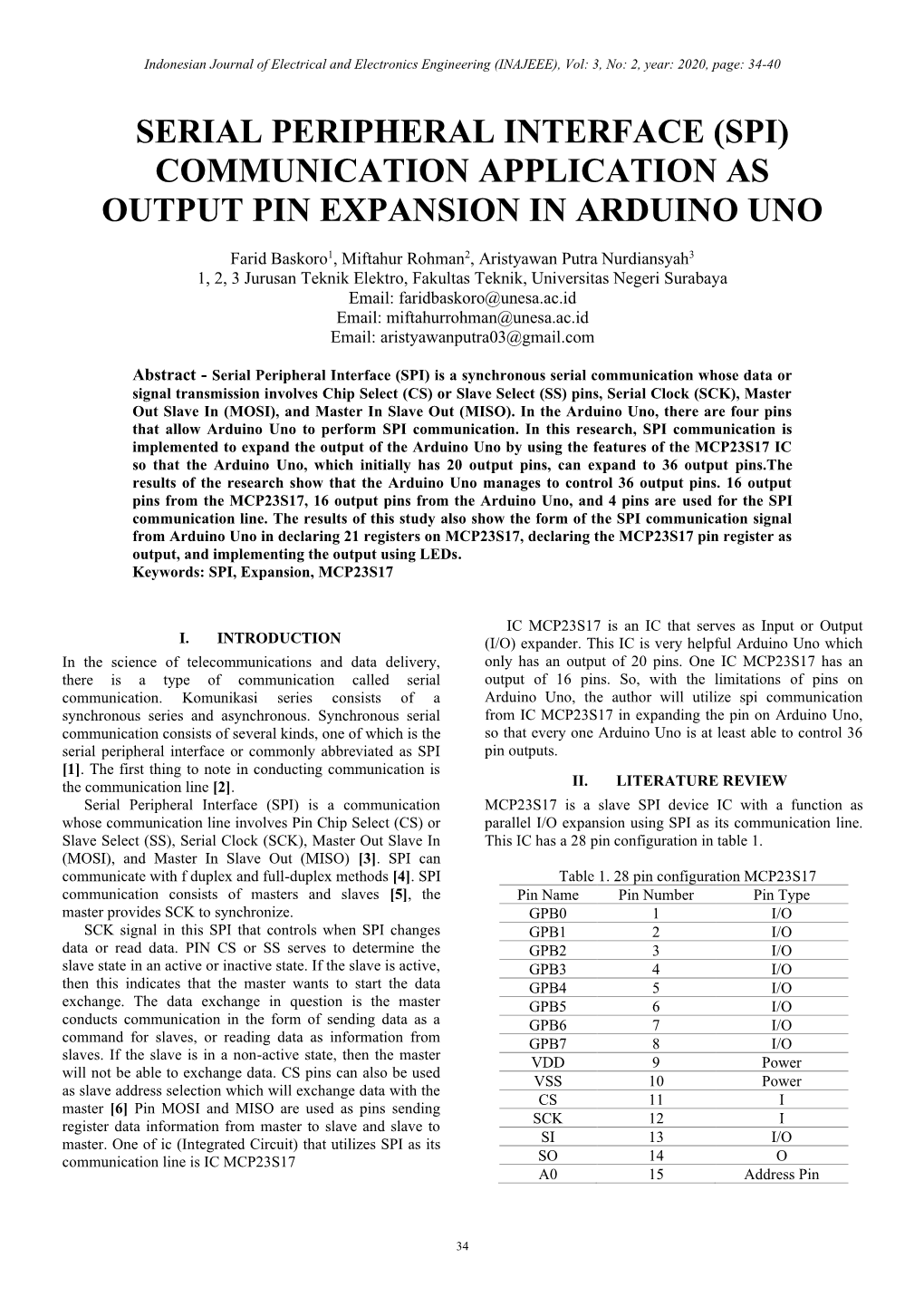 Serial Peripheral Interface (Spi) Communication Application As Output Pin Expansion in Arduino Uno