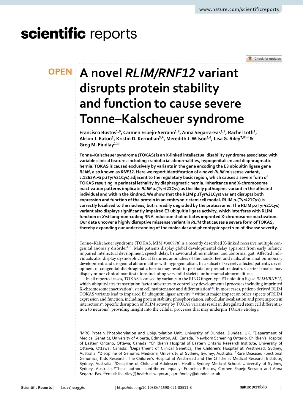 A Novel RLIM/RNF12 Variant Disrupts Protein Stability and Function To