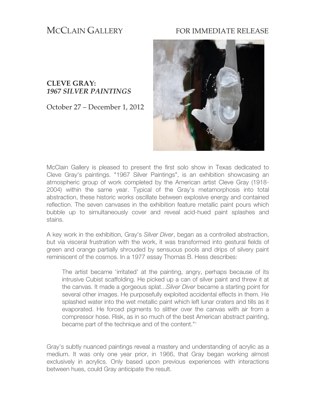 Mcclain Gallery for Immediate Release Cleve Gray