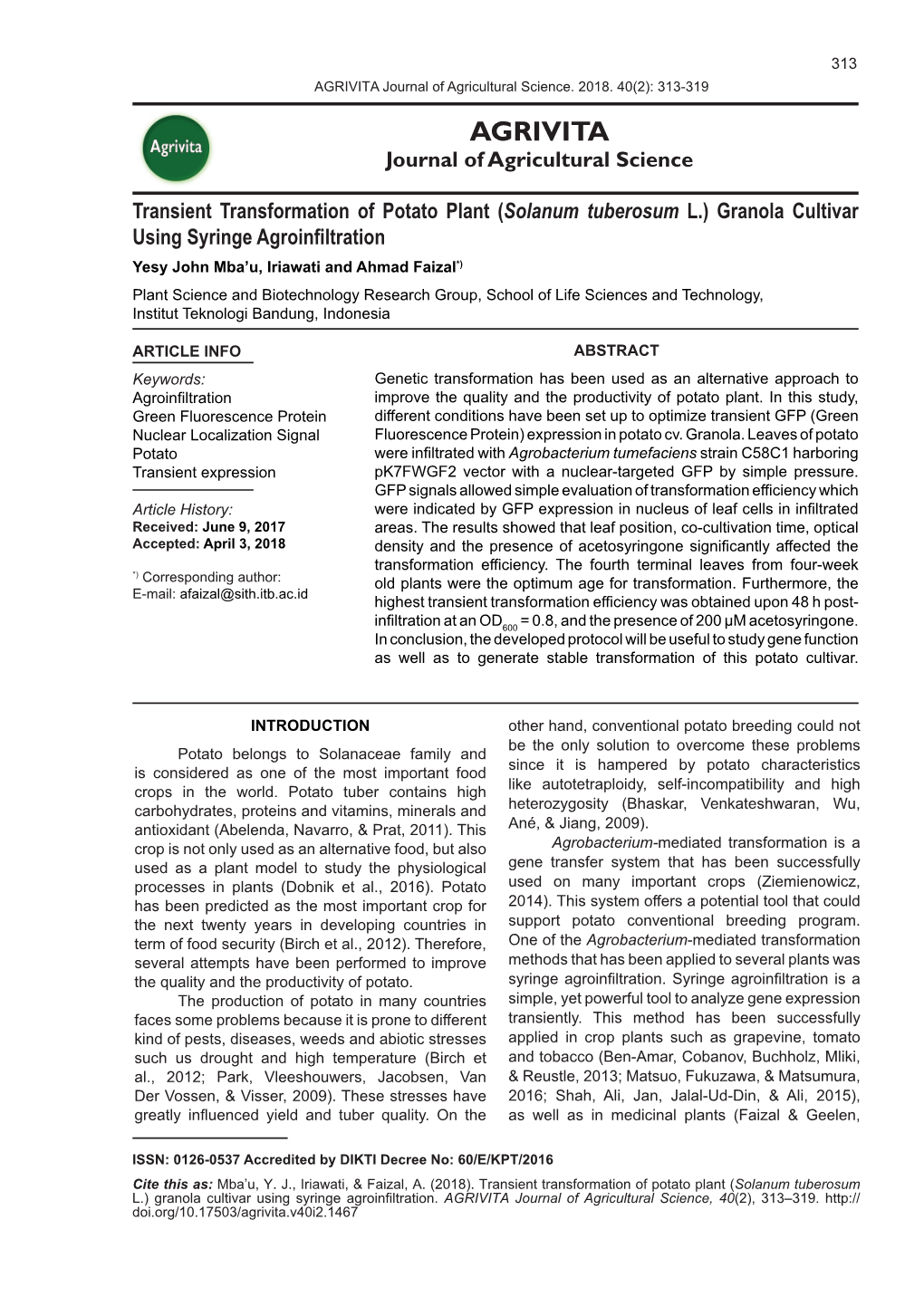 AGRIVITA Journal of Agricultural Science