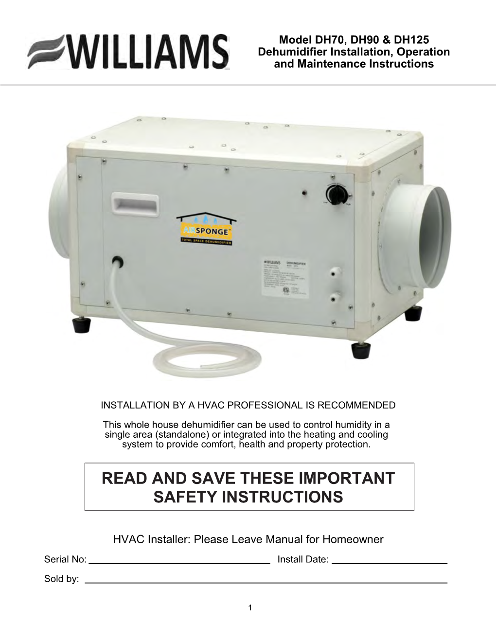 Dehumidifier Installation Manual