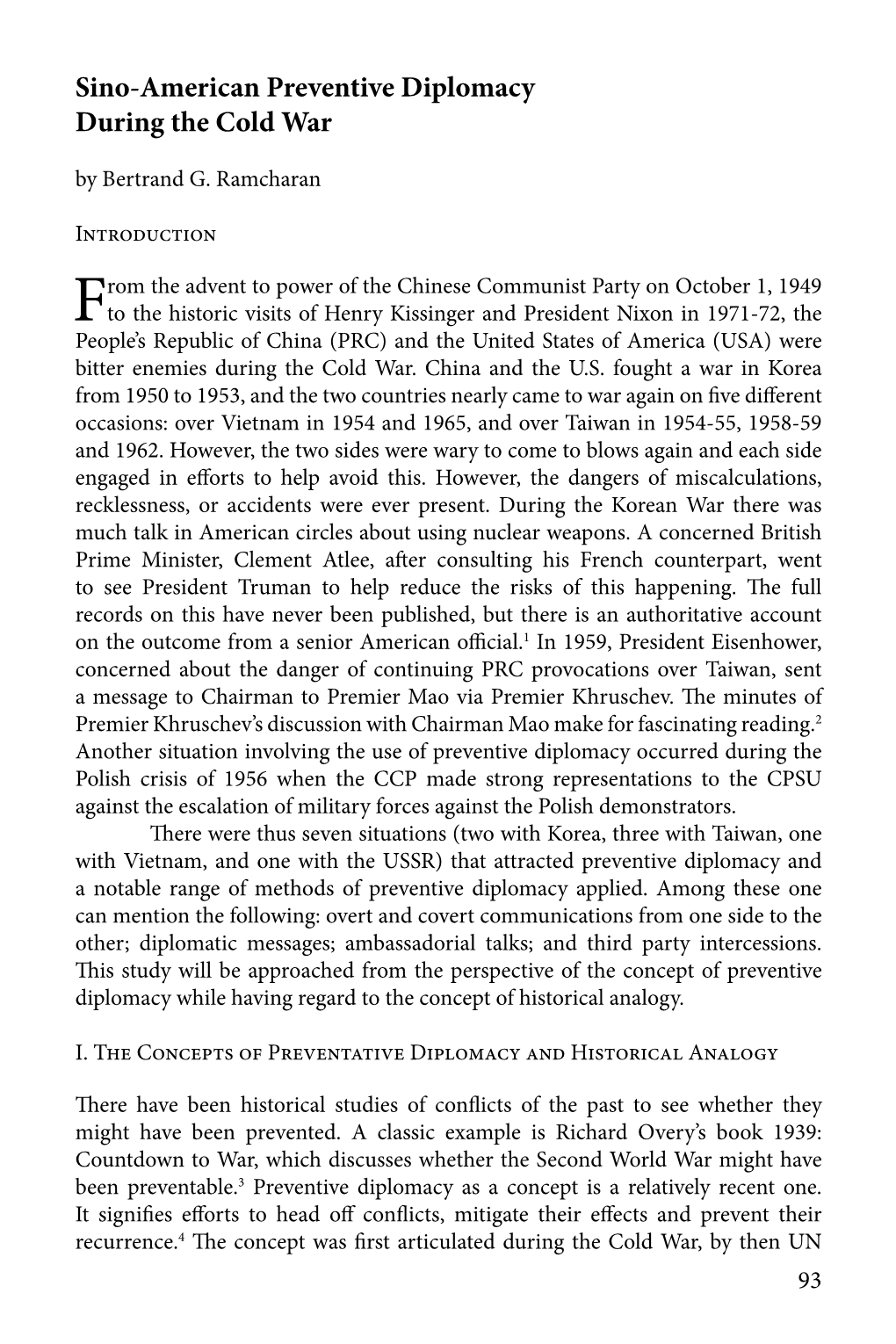 Sino-American Preventive Diplomacy During the Cold War by Bertrand G