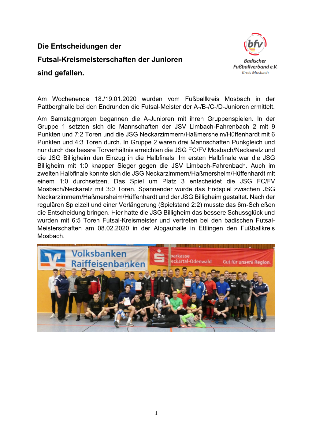 Die Entscheidungen Der Futsal-Kreismeisterschaften Der Junioren Sind Gefallen