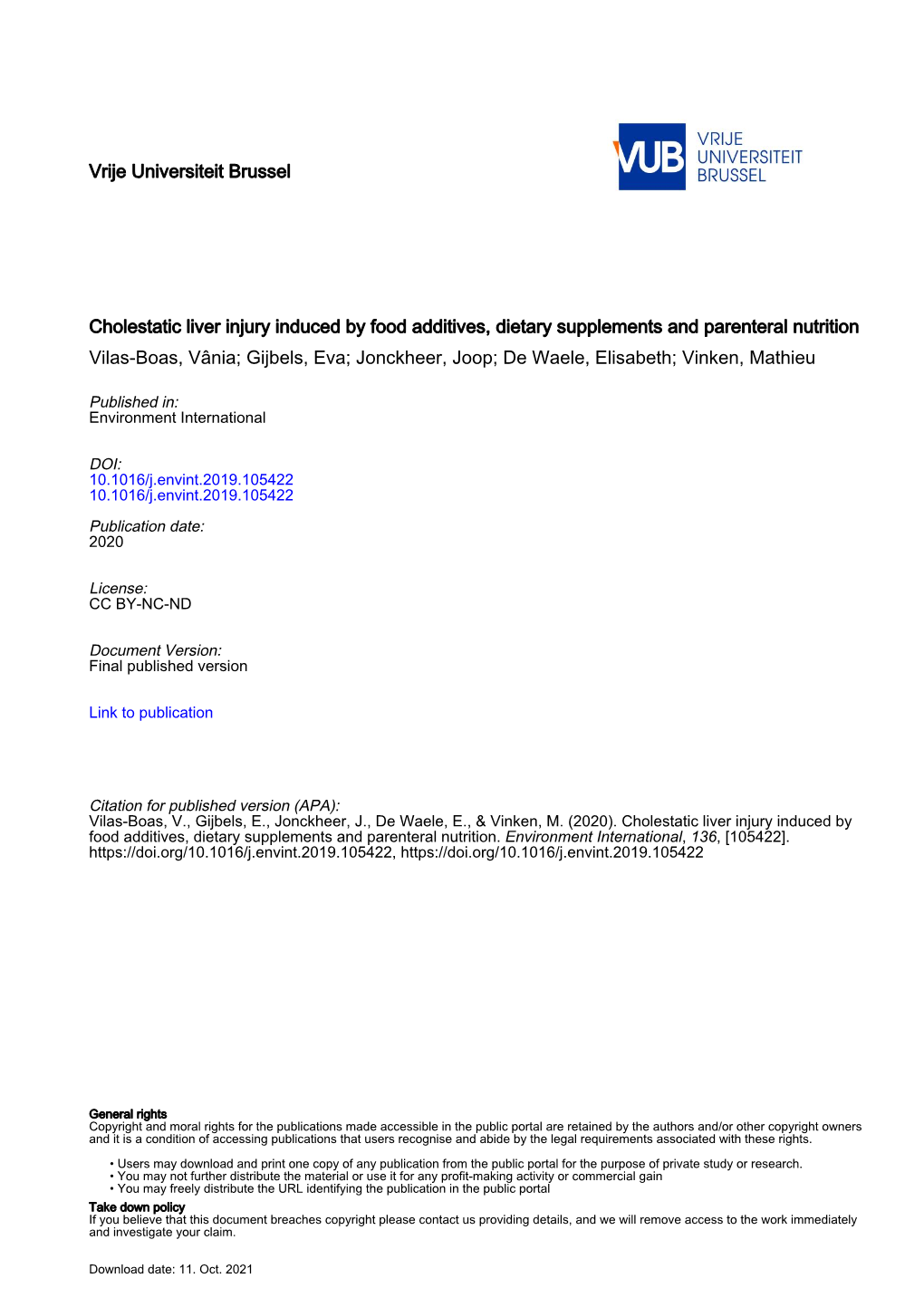 Cholestatic Liver Injury Induced by Food Additives, Dietary Supplements