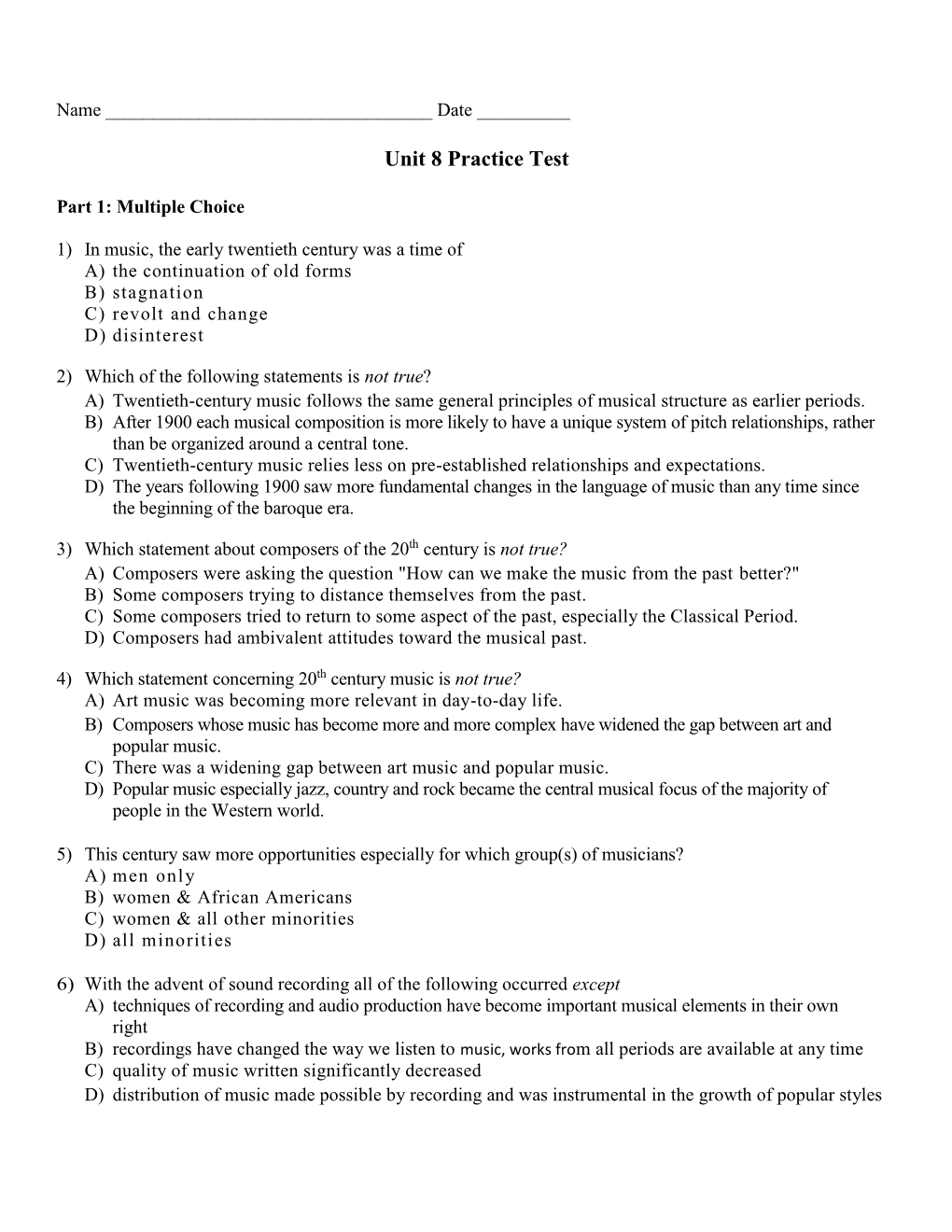 Unit 8 Practice Test