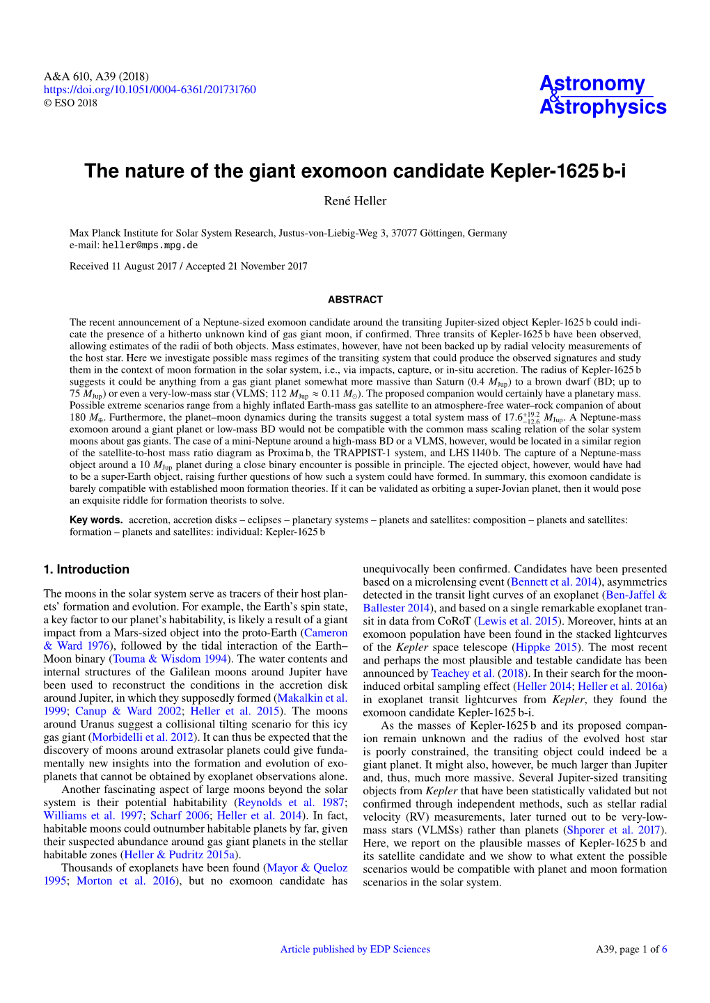 The Nature of the Giant Exomoon Candidate Kepler-1625 B-I René Heller