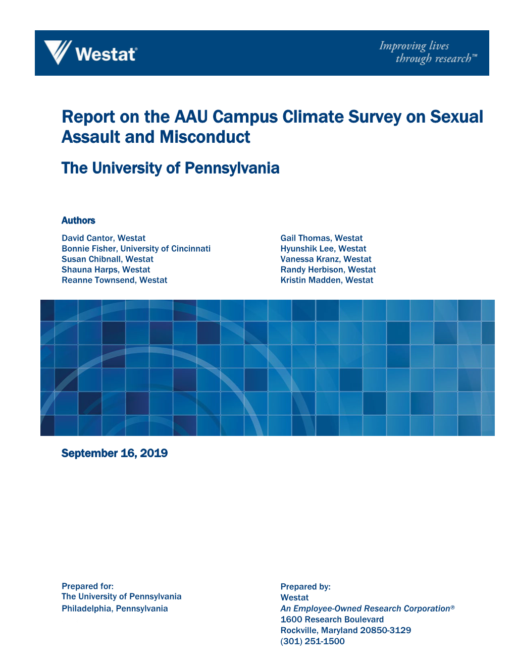 Report on the AAU Campus Climate Survey on Sexual Assault and Misconduct the University of Pennsylvania