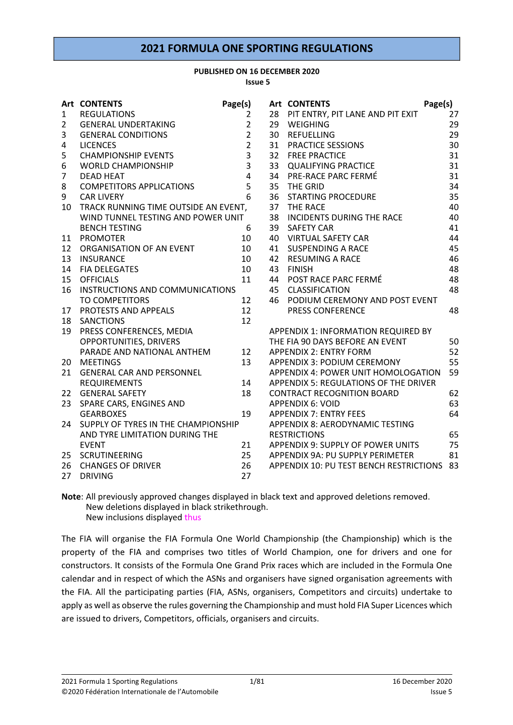 Sporting Regulations