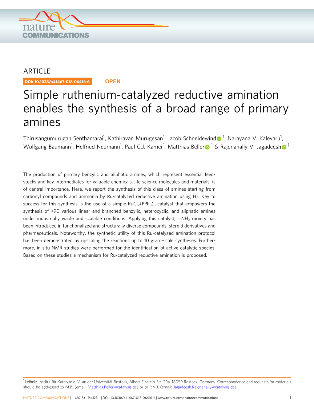 Simple Ruthenium-Catalyzed Reductive Amination Enables the Synthesis of a Broad Range of Primary Amines