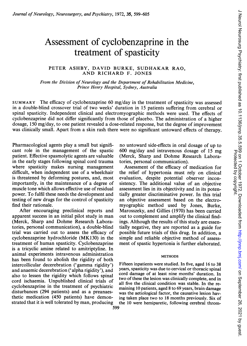 Assessment of Cyclobenzaprine in the Treatment of Spasticity