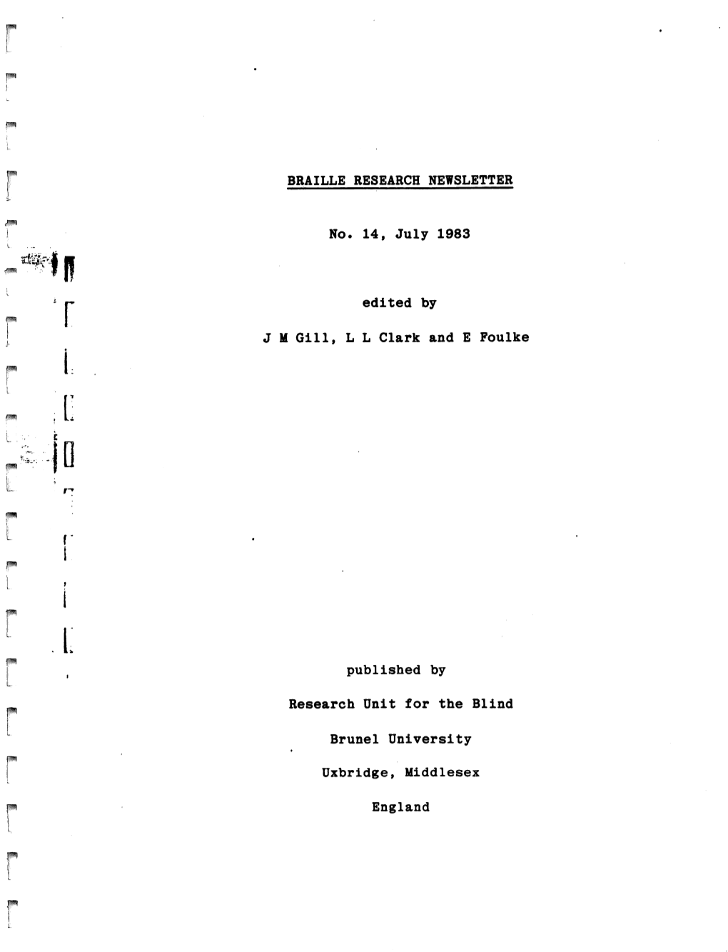 Braille Research Newsletter #14, July 1983