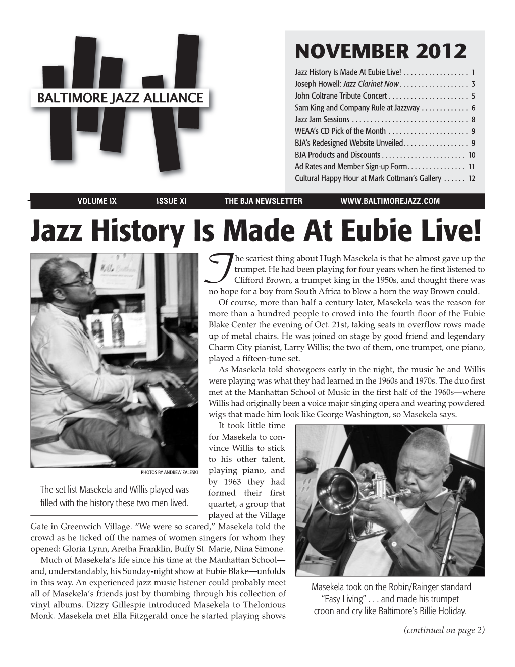 NOVEMBER 2012 Jazz History Is Made at Eubie Live!