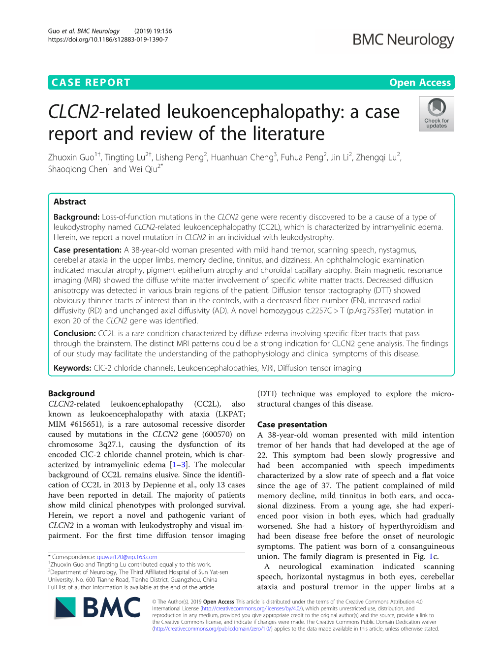 CLCN2-Related Leukoencephalopathy: a Case Report