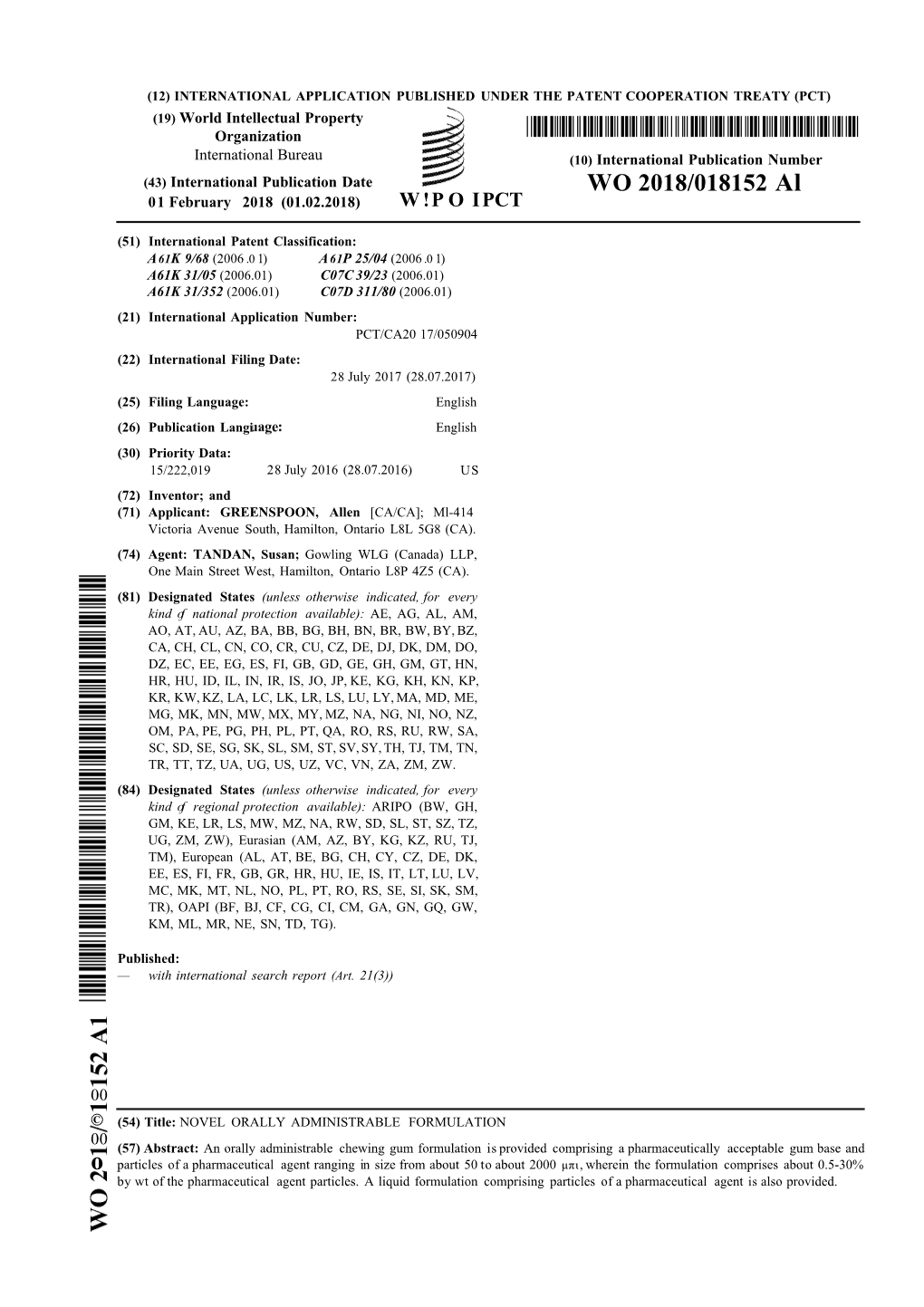 WO 2018/018152 Al 01 February 2018 (01.02.2018) W !P O IPCT