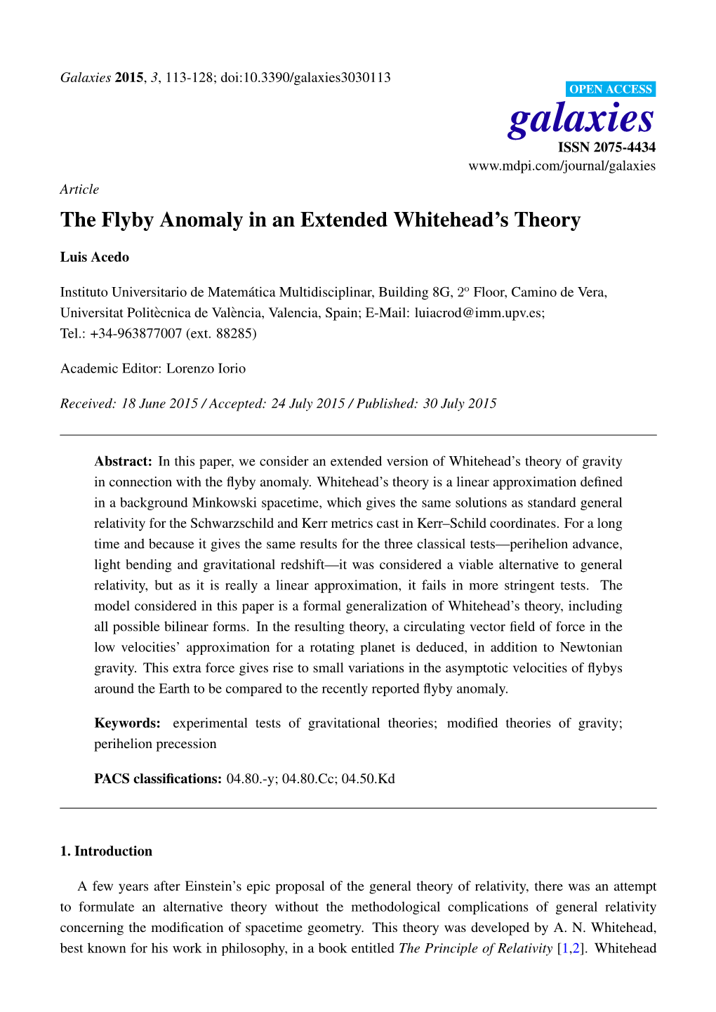 The Flyby Anomaly in an Extended Whitehead's Theory