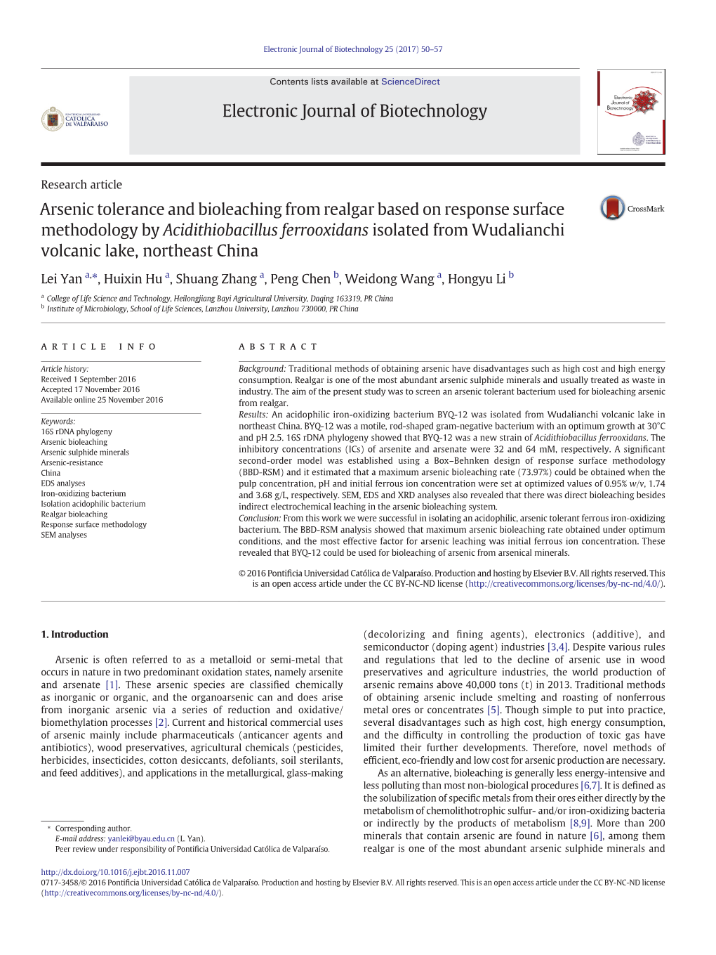 Arsenic Tolerance and Bioleaching from Realgar Based on Response Surface Methodology by Acidithiobacillus Ferrooxidans Isolated