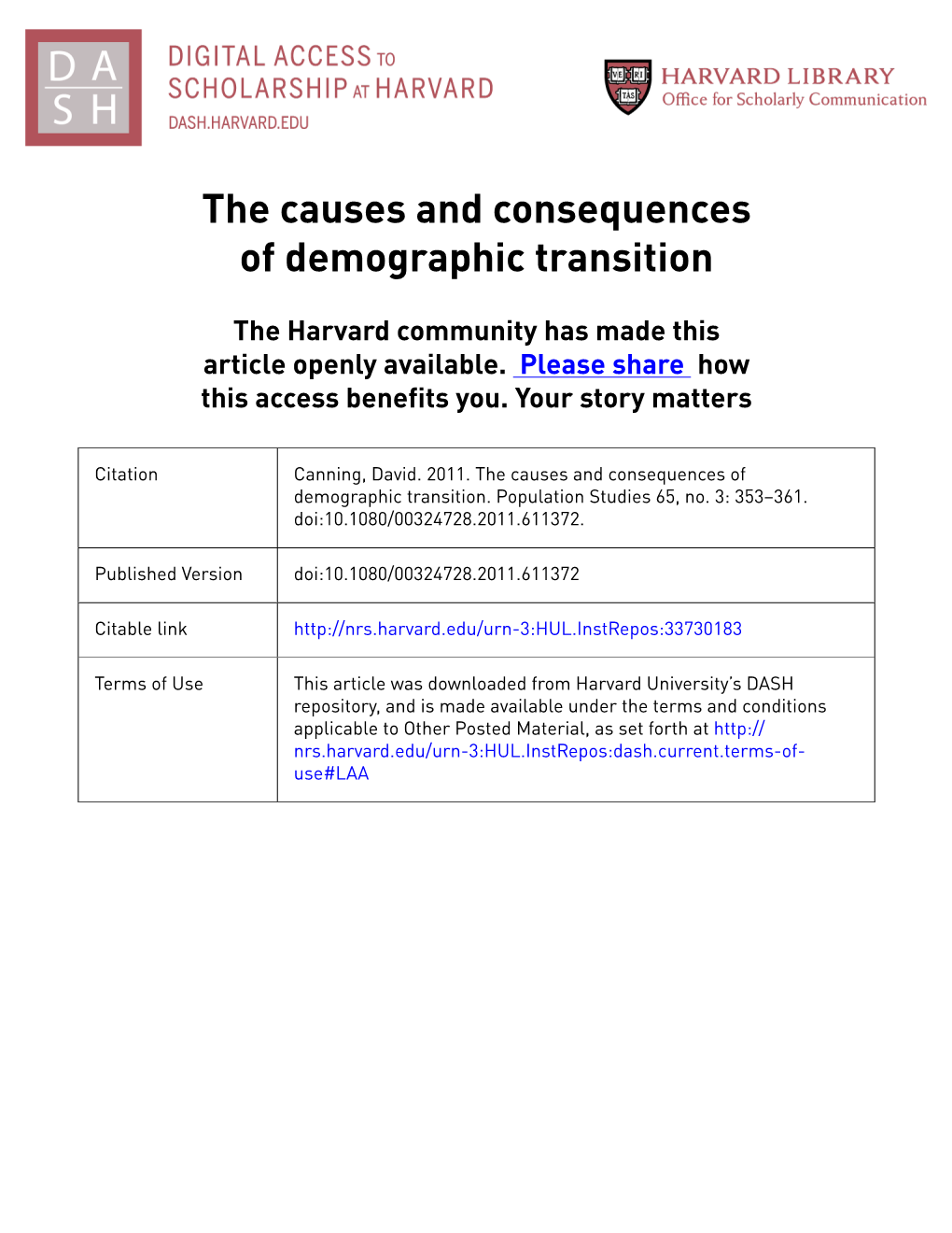 The Causes and Consequences of Demographic Transition