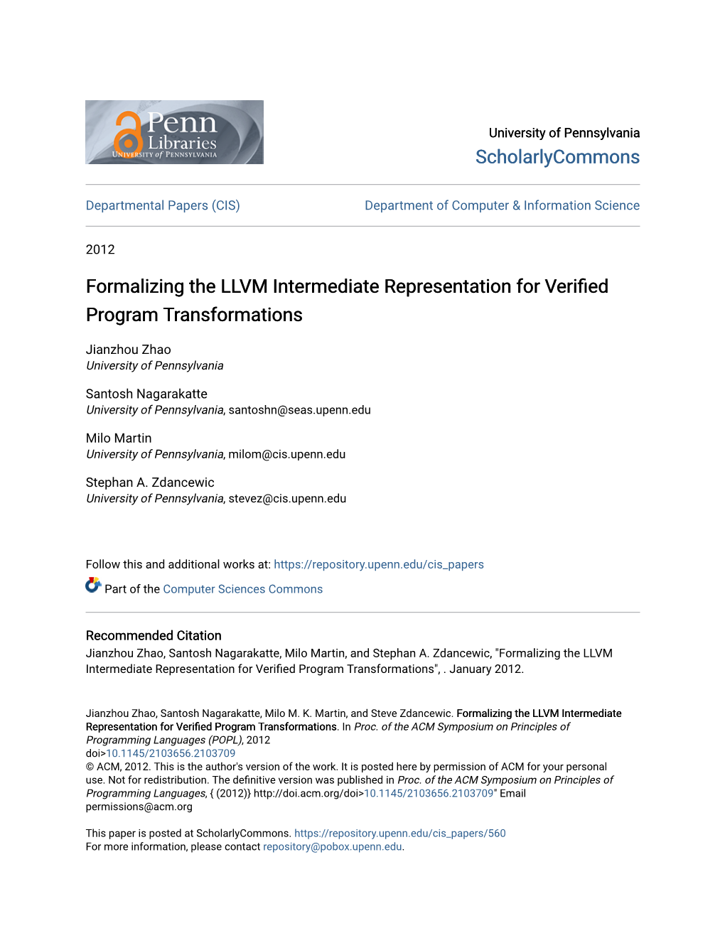 Formalizing the LLVM Intermediate Representation for Verified Program Transformations