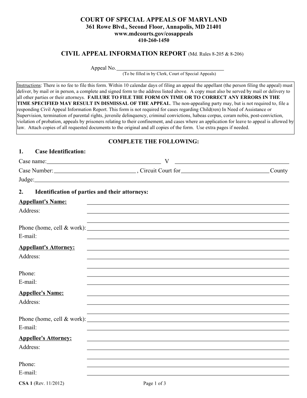 Civil Appeal Prehearing Information Report (PDF)