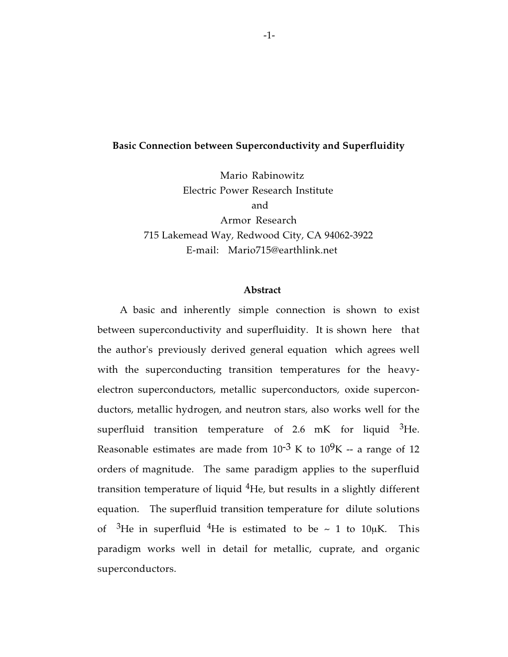 1- Basic Connection Between Superconductivity and Superfluidity