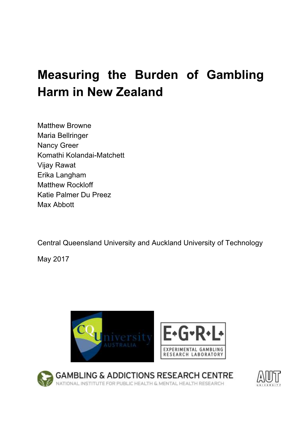 Measuring the Burden of Gambling Harm in New Zealand